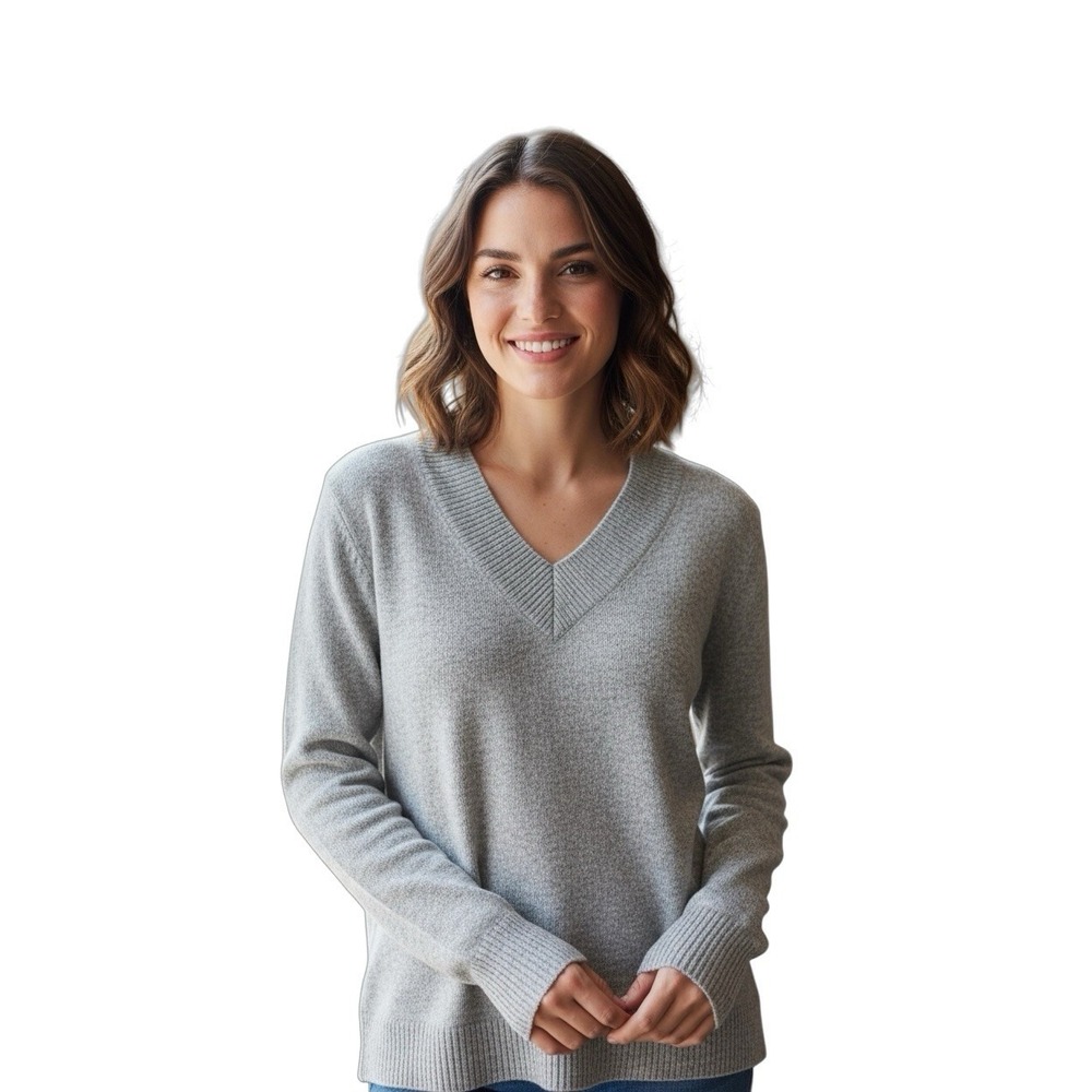 Anthropologie Women's Aubrey Pullover V Neck‎ Sweater Long Sleeve Gray Size M